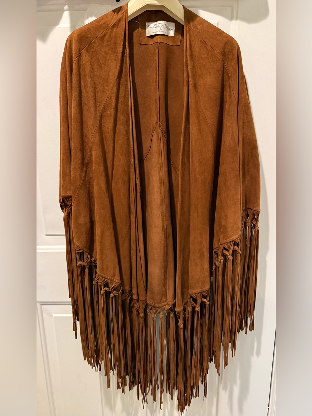 Tasha Polizzi Brown Tan Genuine Leather Fringe Sierra Open Shawl Western Boho